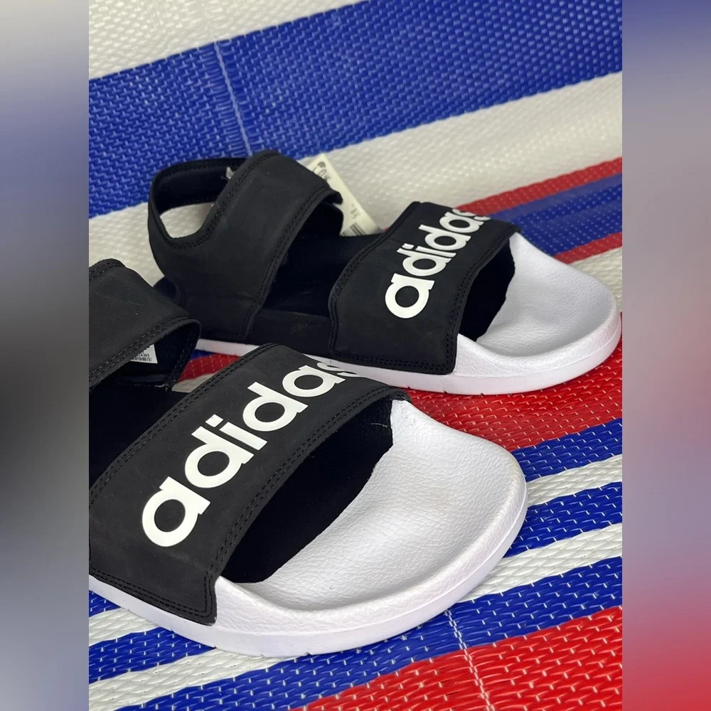 Women’s - Adidas Adilette Sandals Black/White Size 8 Summer Velcro Shoes NWT - Picture 10 of 14